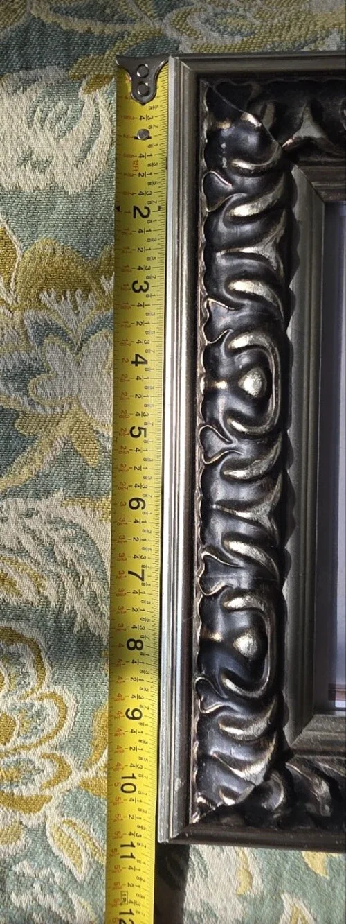 Vintage Ornate Carved Wood Picture Frame Black Gold Silver Baroque